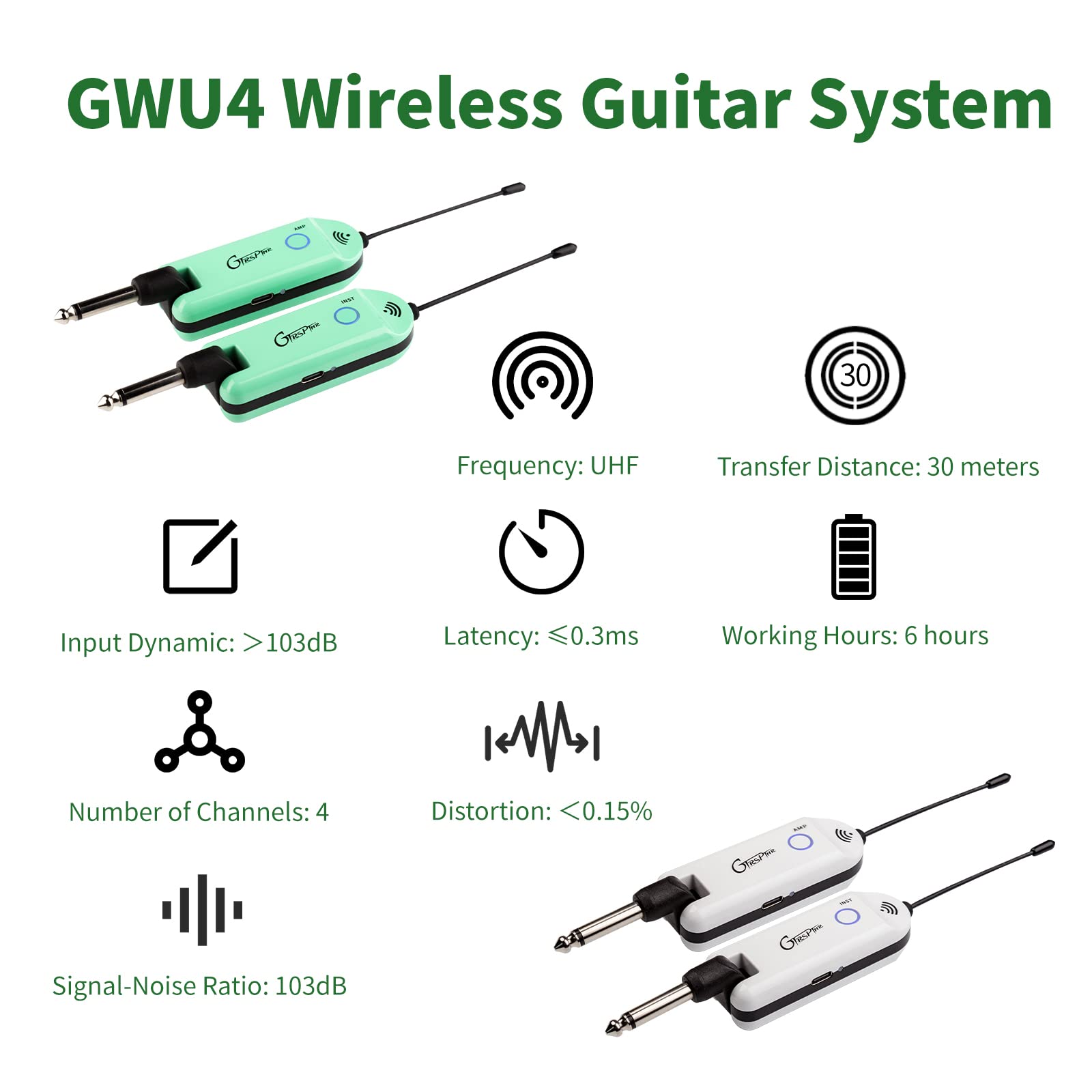 Gtrs Wireless Guitar System Uhf Guitar Transmitter Receiver Rechargeable For Electric Guitars Bass Electric Music Instruments (G
