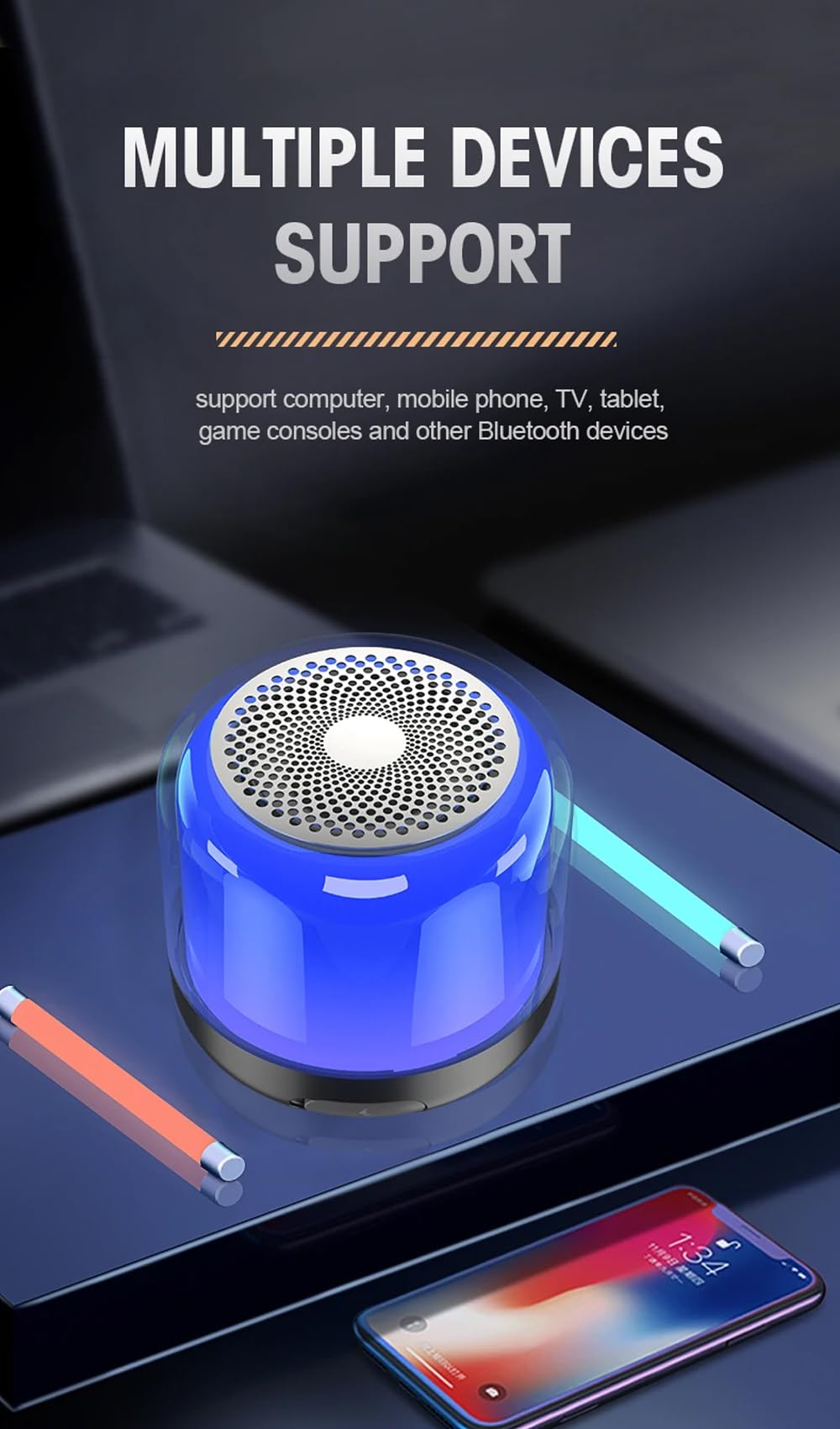 Roopersnake Portable Bluetooth Speakers With Colorful Lights, Loud Sound, Small Bluetooth Speaker With Wireless Stereo Pairing,