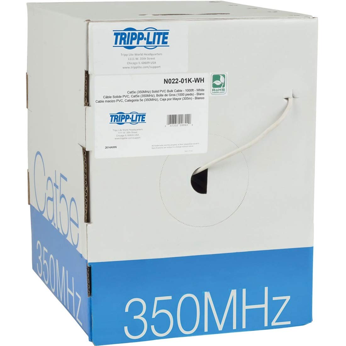Tripp Lite Cat5/5E Bulk Solid Core Cable, Cmr Rated Pvc, 350 Mhz White, 1000' (N022 01K Wh)