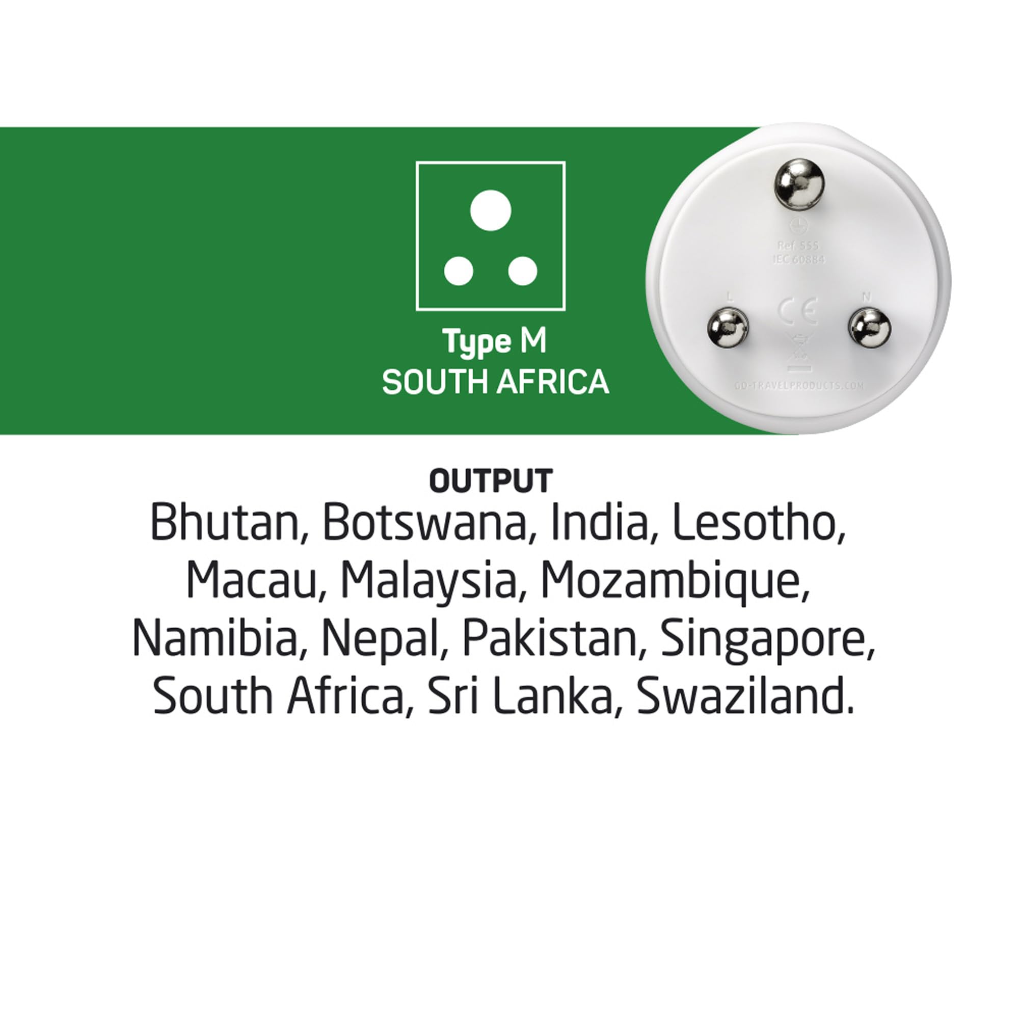 Go Travel Us To South Africa Plug Adapter, Travel Adapter For Small Electrical Devices, Earthed Adapter, Input - Type A, Type B