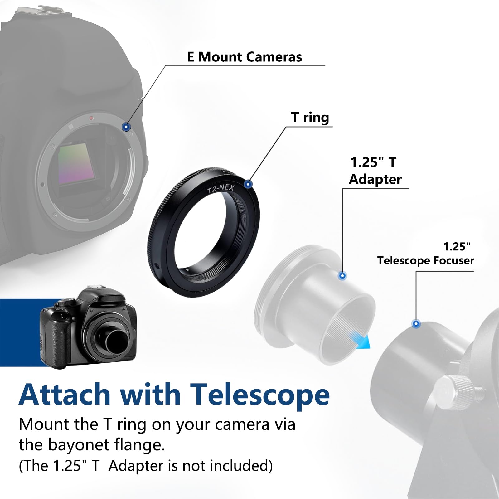 Lightdow T/T2 Mount Lens Adapter Ring For Sony A9, A7S Ii, A7R Ii, A7S, A7R, A7 Ii, A7, Nex 7, Nex 6, Nex 5, Nex 5N, Nex 5R, Nex 5T, Nex 3, Nex C3, Nex F3, Nex 3N, A6500, A6300, A6000, A5100, A5000