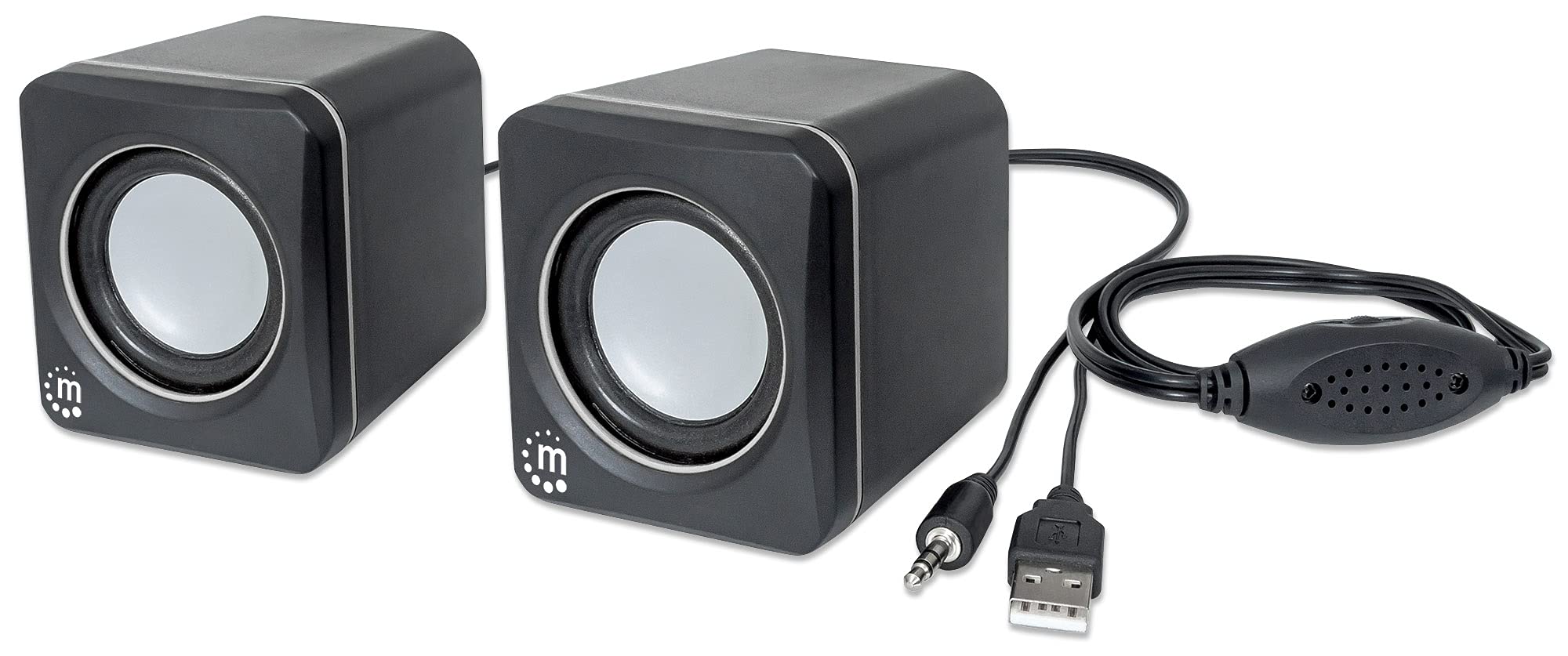 Manhattan Usb Powered Stereo Speaker System - Small Size - With Volume Control & 3.5 Mm Audio Plug To Connect To Laptop, Noteboo