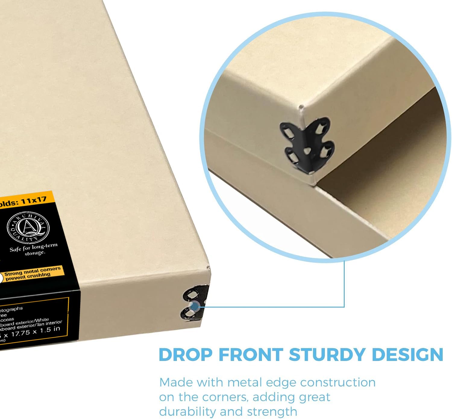 Lineco Museum Archival Storage Box, 11.75X17.75X1.5 In. Drop Front Design. Acid Free With Metal Edge. Organize Photos, Pictures, Prints, Documents, Crafts, Diy. Tan, 1 Pack