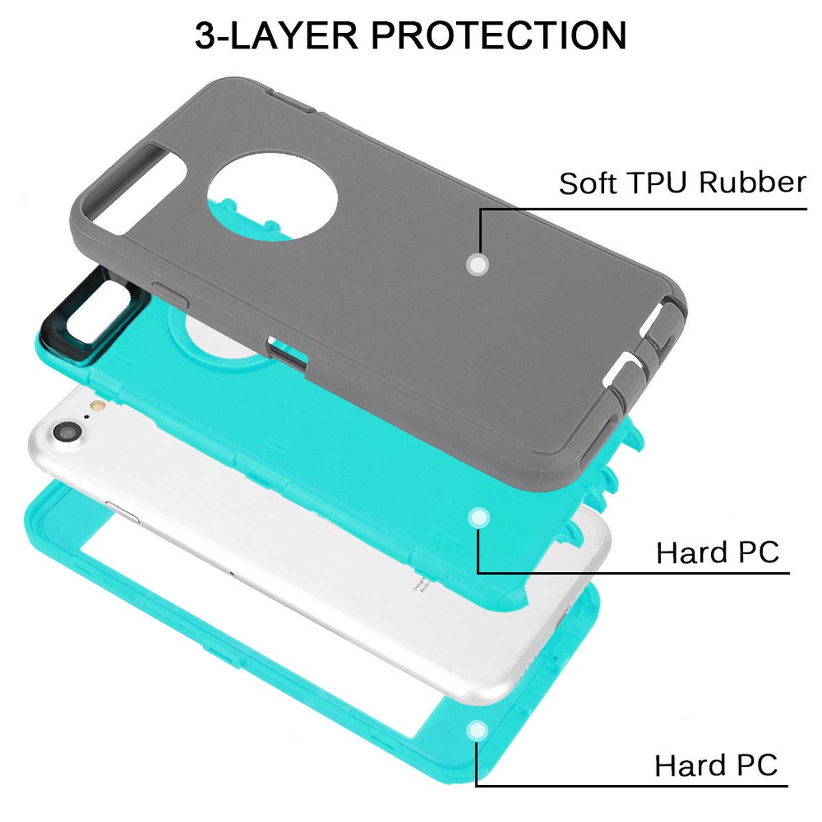 Maxcury For Iphone 6 Case Iphone 6S Case Heavy Duty Shockproof 3 In 1 Soft Silicone Rubber + Hard Pc Bumper Cove With Built-In P