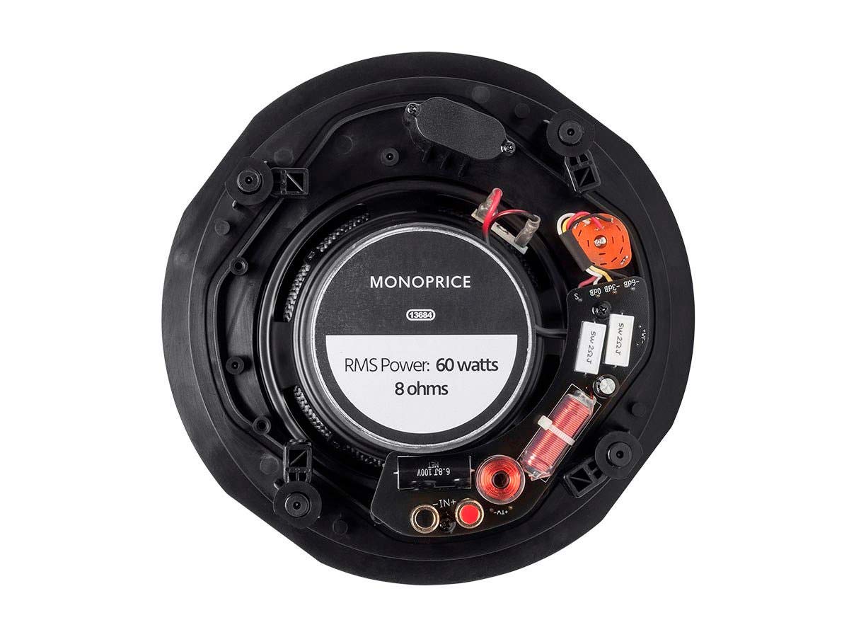 Monoprice Alpha 2 Way Ceiling Speakers   6.5 Inch (Pair) Carbon Fiber, Paintable Magnetic Grille, Louder With Less Power,Black/W