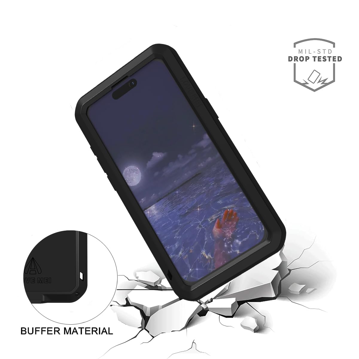Love Mei For Iphone 15 Pro Max (6.7) Metal Case, Heavy Duty Metal Military Grade Shockproof Dustproof Full Body Case With Built