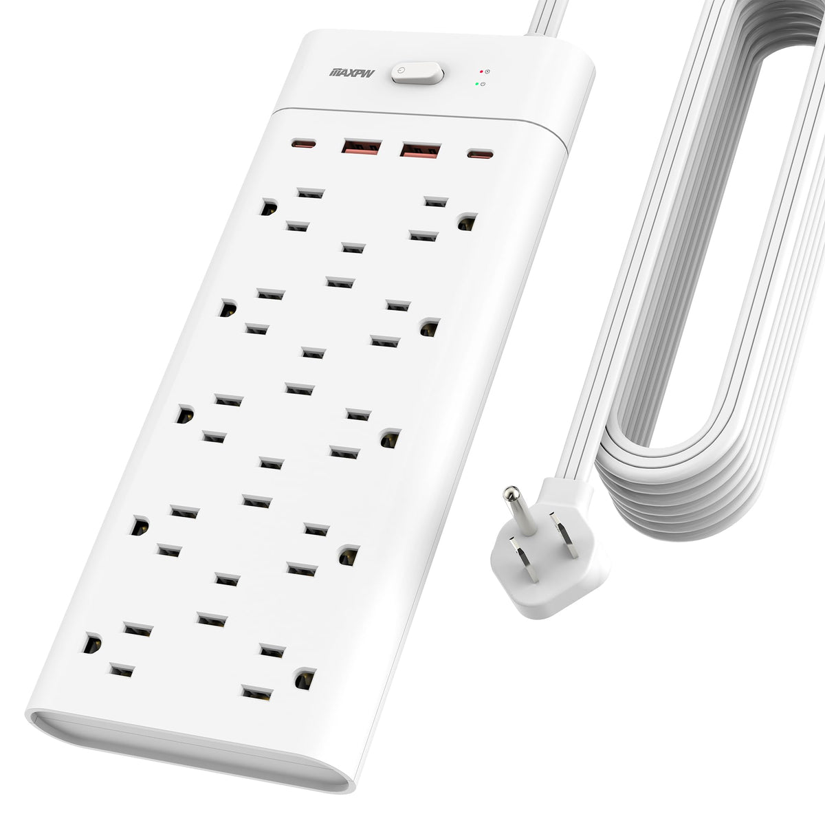 Maxpw Power Strip Surge Protector Outlet Extender With 14 Outlets And 4 Usb Ports (2 Usb C), 15 Ft Extension Cord & Flat Plug, 1