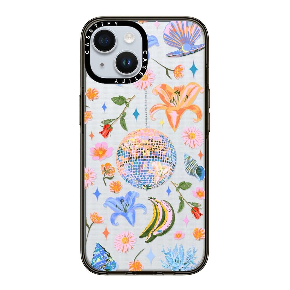 Casetify Compact Case For Iphone 15 [2X Military Grade Drop Tested / 4Ft Drop Protection]   Disco Magic   Clear Black