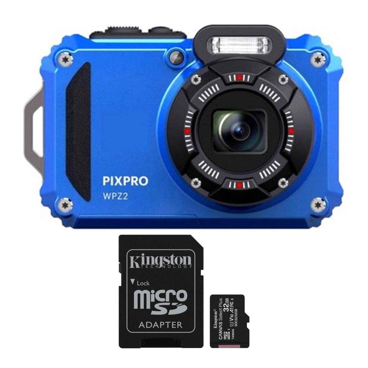 Kodak PIXPRO WPZ2 Rugged Waterproof 16MP Digital Camera with 4X Optical Zoom and Kodak 32GB microSDHC Card with Adapter Bundle (