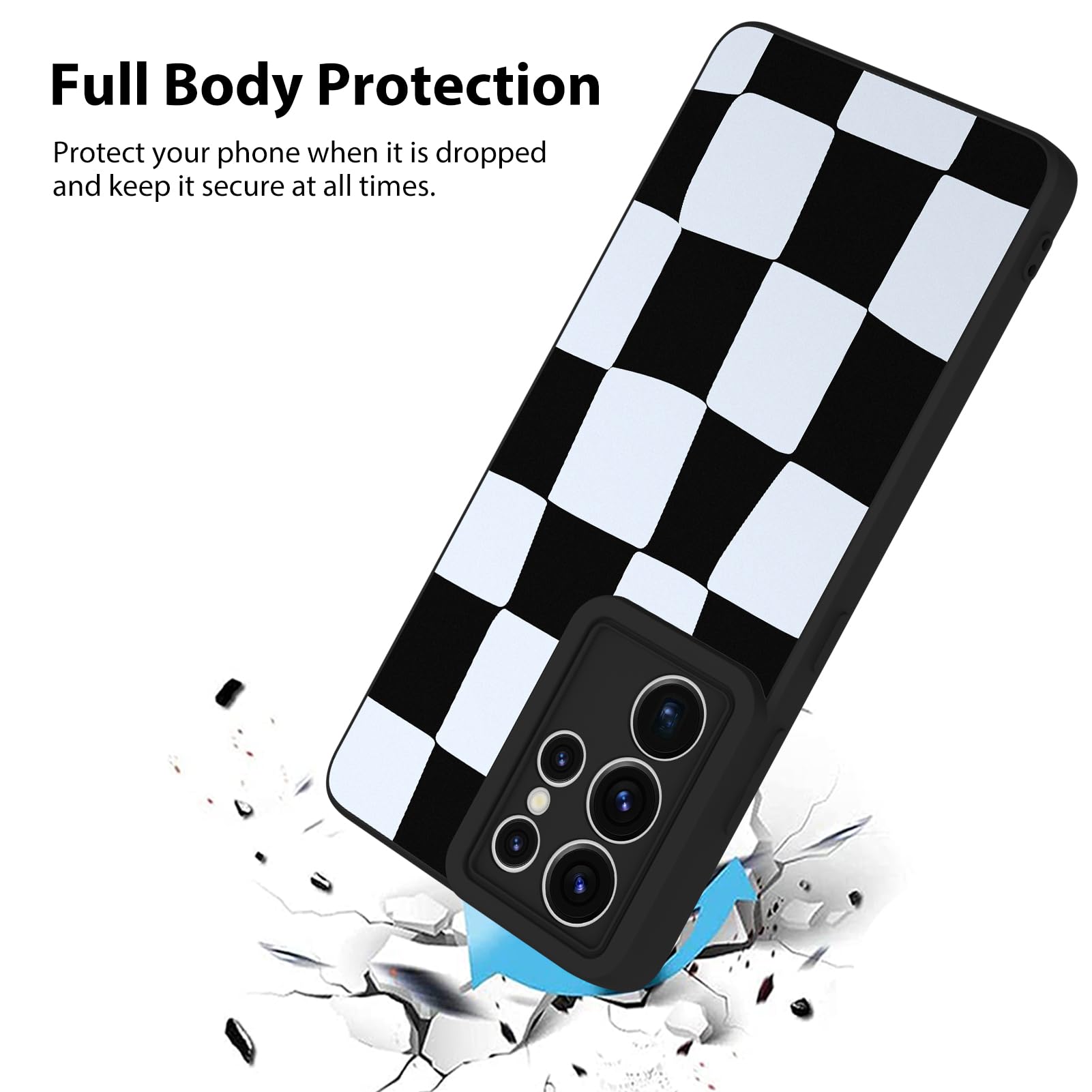 Kanghar Compatible With Samsung Galaxy S21 Ultra Case, Silicone Checkered Cute Pattern, Camera Protection Soft Slim Phone Case F