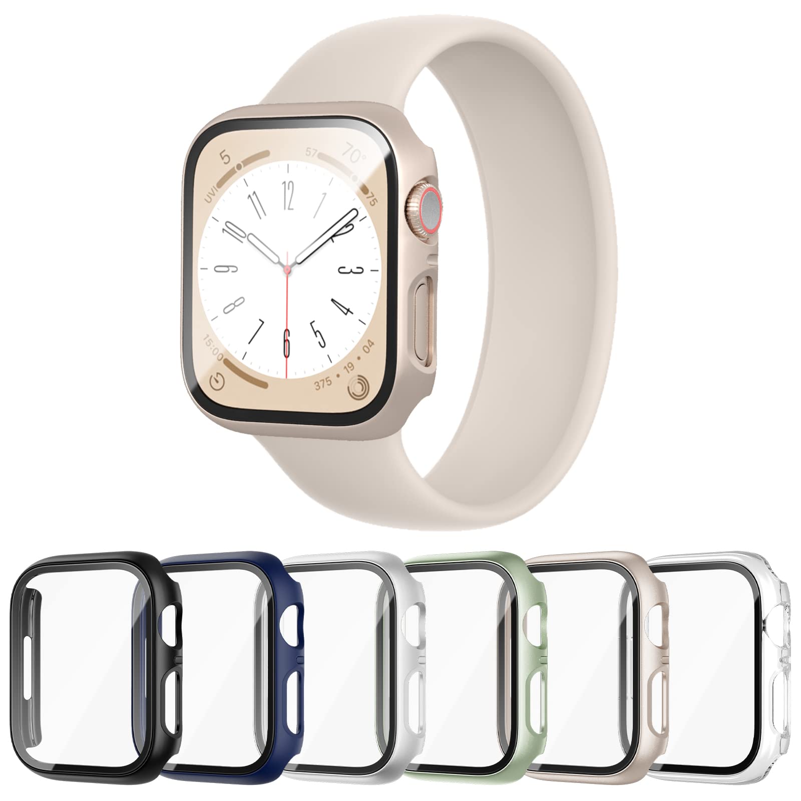 Cuteey 6 Pack Case For Apple Watch Series 9 Series 8 7 41Mm With Built In Tempered Glass Screen Protector, Overall Full Protecti
