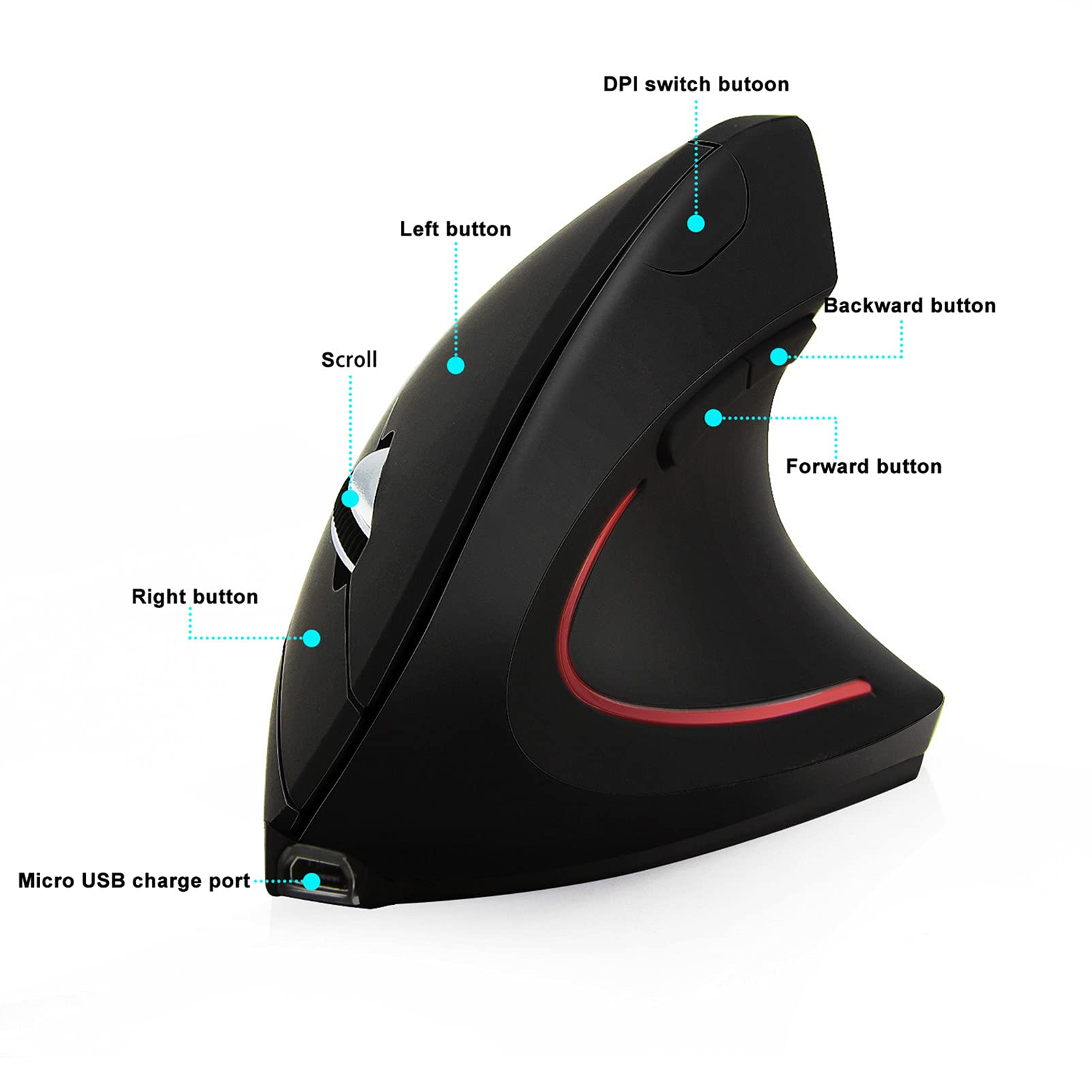 Sunffice Firstmemory Wireless Vertical Mouse, Wireless Ergonomic Vertical Mouse, 2.4G High Precision Optical Mice 800/1200/1600D