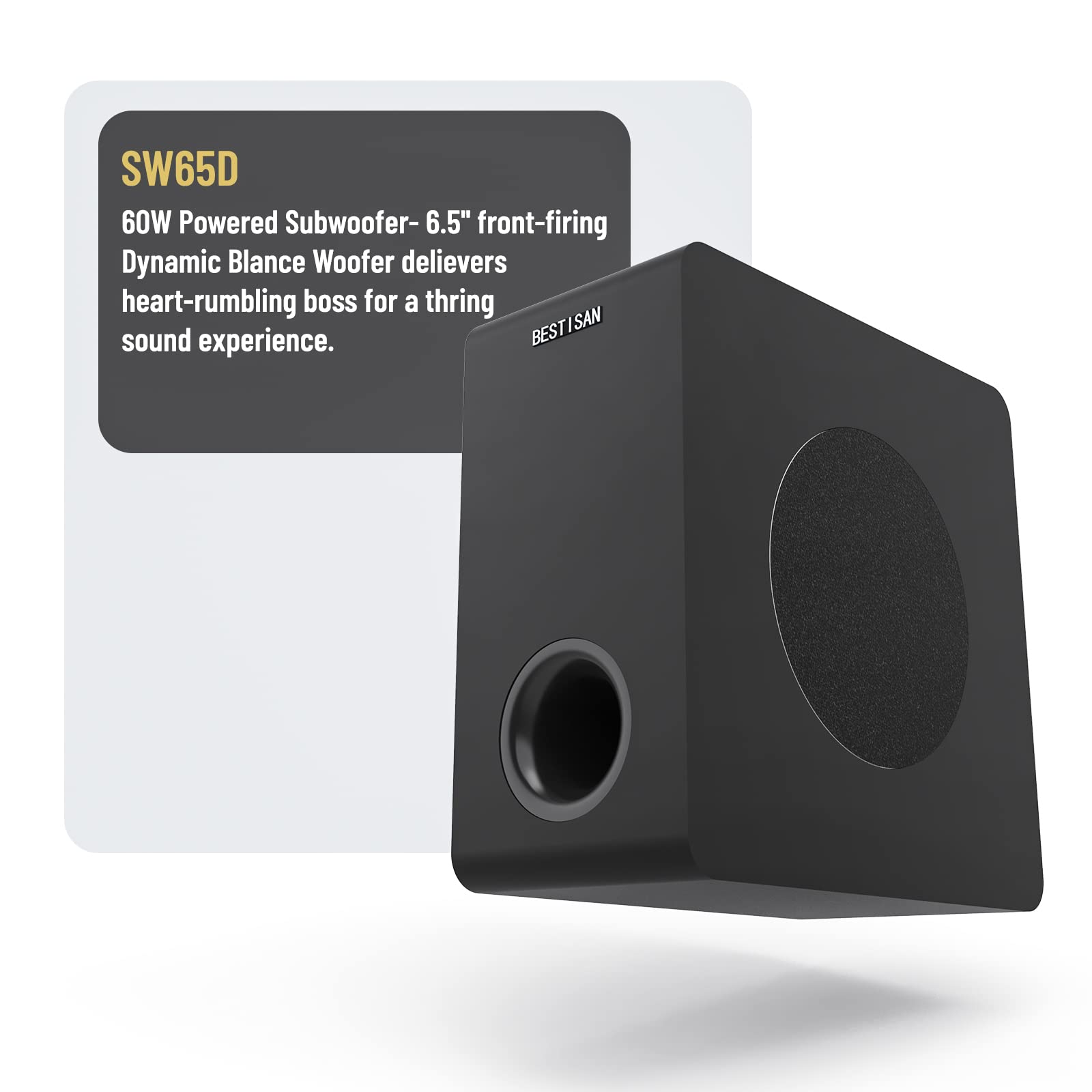 Bestisan Powered Subwoofer, 6.5'' Active Home Audio Subwoofer In Compact Design,Lfe & Stereo Line Inputs & Audio Output, Built I