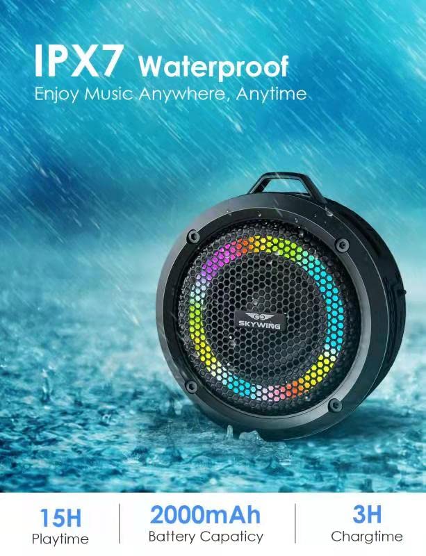 Skywing Bluetooth Shower Speaker, Soundace S6 Ipx7 Waterproof Portable Speaker With Suction Cup Hook Lanyard Tws Rgb Lights,Wire