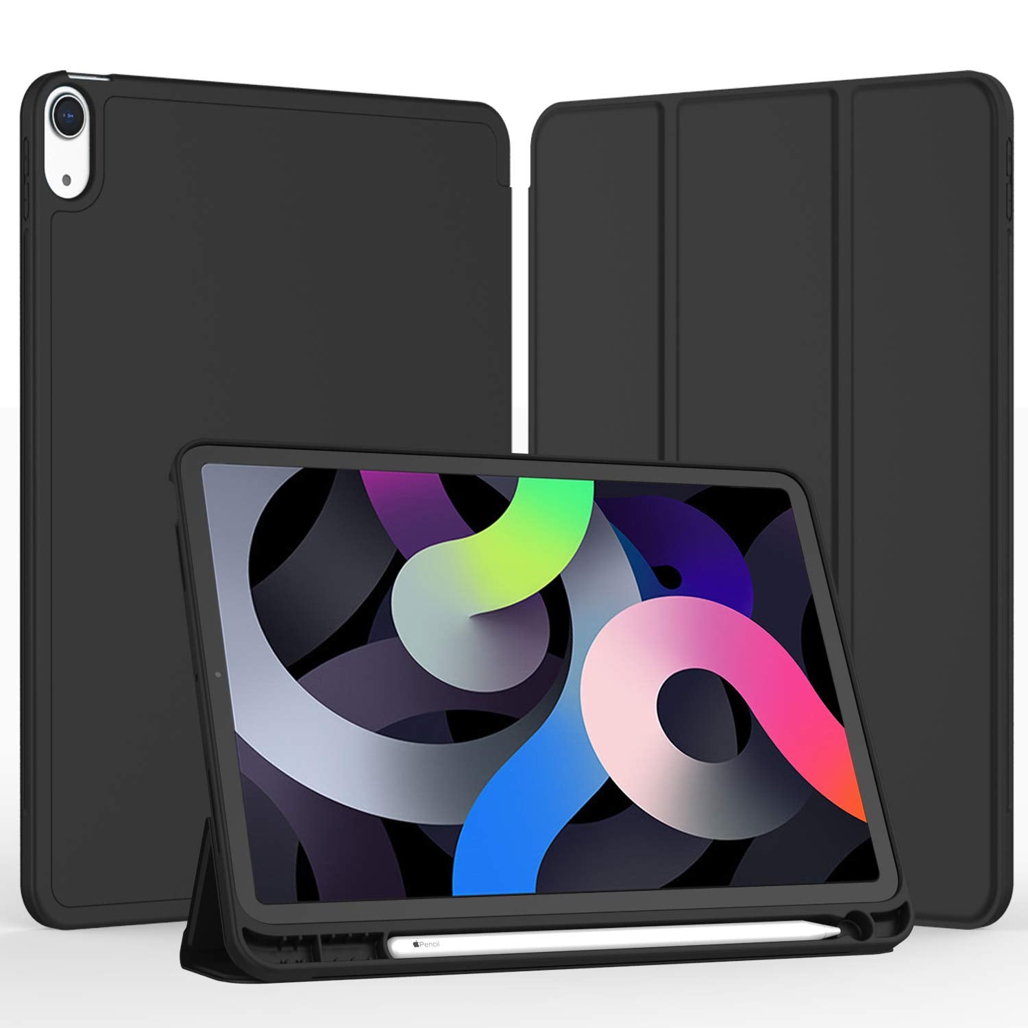 Imieet Ipad Air 11 Inch Case M3(2025) / M2 (2024), Ipad Air 5Th/4Th Generation Case 2022/2020 10.9 Inch With Pencil Holder,Trifold Stand Smart Case With Soft Tpu Back(Black)