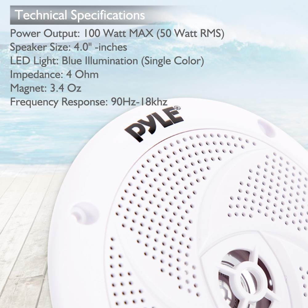 Pyle Marine Speakers - 6.5 Inch 2 Way Waterproof And Weather Resistant Outdoor Audio Stereo Sound System With Led Lights, 240 Wa
