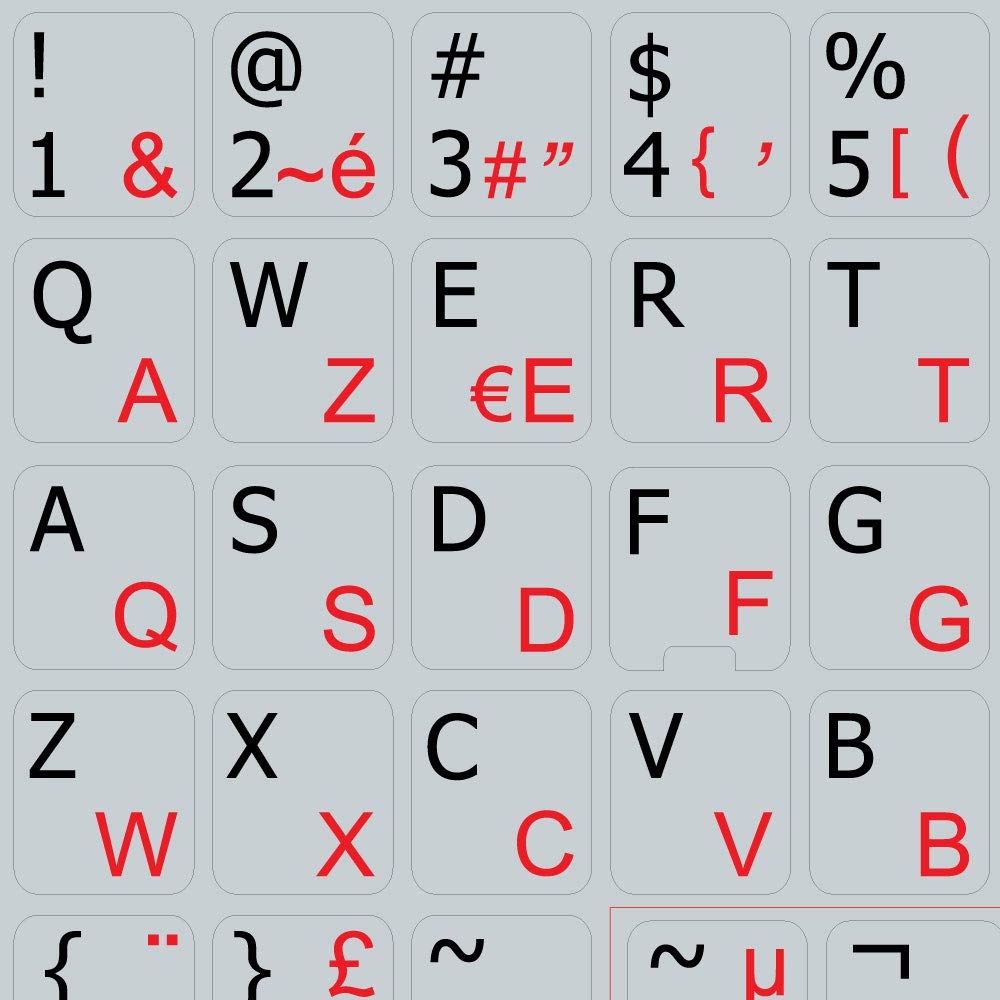 French Azerty English Non Transparent Keyboard Stickers On Light Grey Background For Desktop, Laptop And Notebook