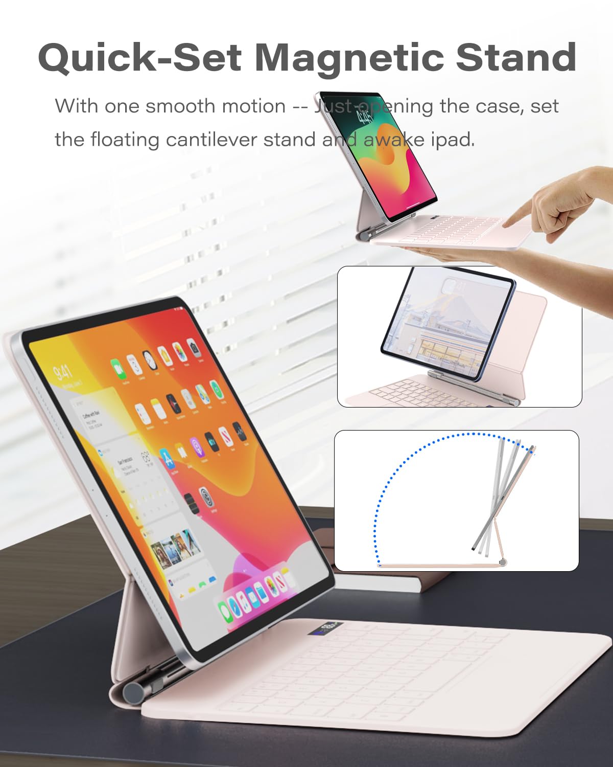 Zenlu Ipad 10Th Generation Case With Keyboard Pink, Multi Touch Trackpad, Power Display, Floating Cantilever Stand, Premium Pu L