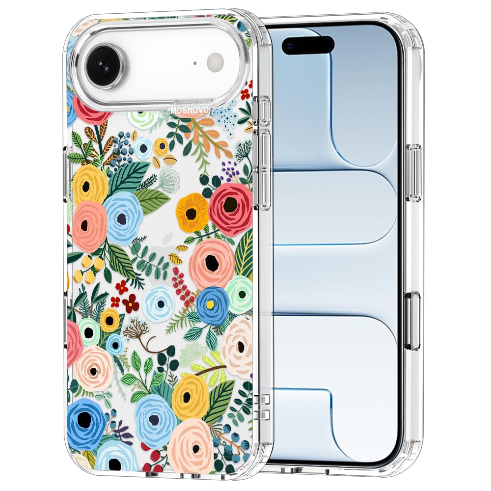 MOSNOVO for iPhone Air Case | Military Grade 6.6ft Drop Tested | Camera Control | Clear with Pastel Floral Garden Design