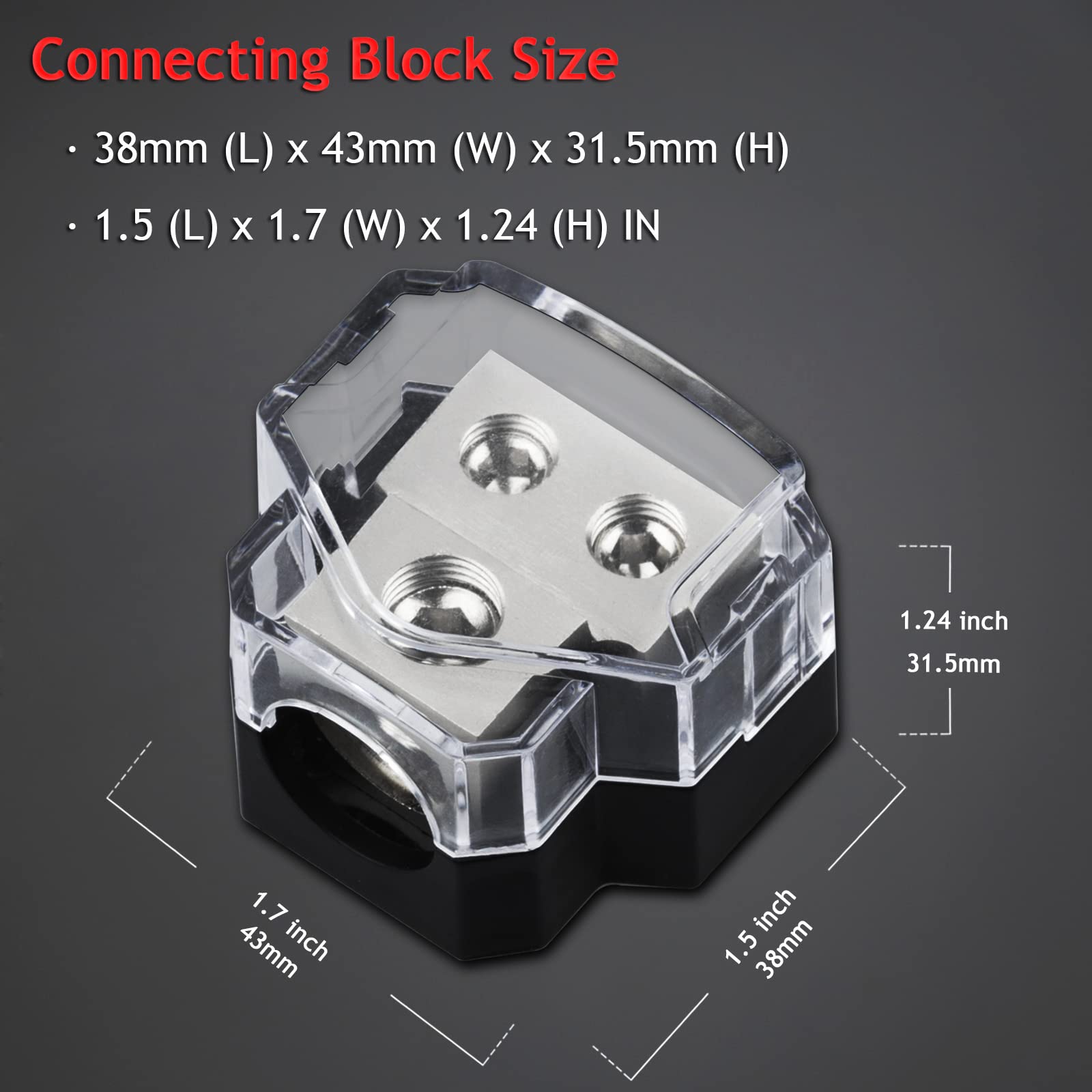 Hamolar 4 Pack 2 Way Power Distribution Block, 0/2/4 Gauge In / 4/8 Gauge Out Amp Power Distribution Ground Distributor Connecti