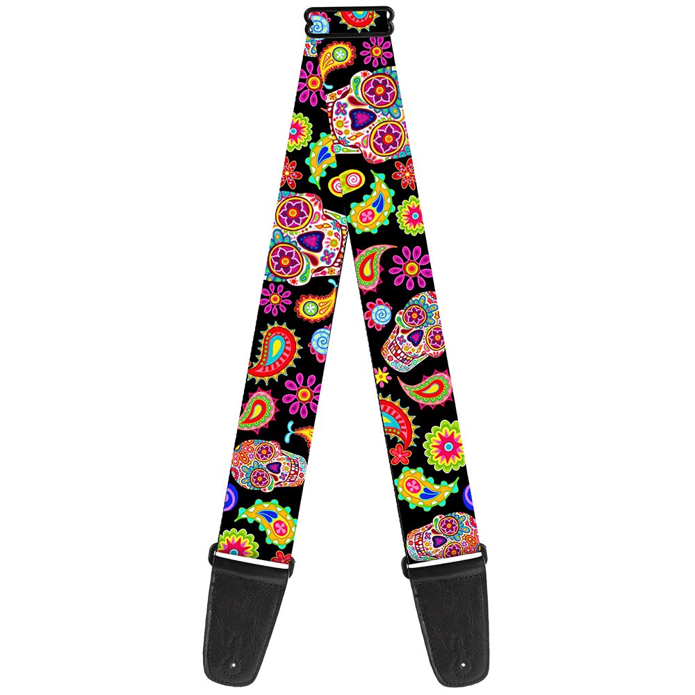 BuckleDown Guitar Strap  Bobo Sugar Skull/Paisley Black/Multi Color  2 Wide  2954 Length