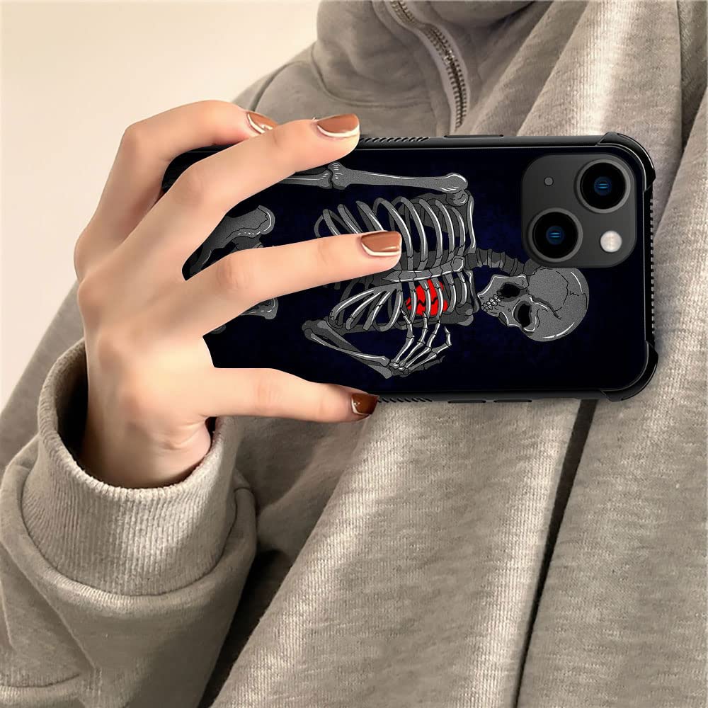 ZHEGAILIAN iPhone 14 Case Brake Heart Skeleton Tempered Glass Soft TPU Shock Protective 6.1-inch
