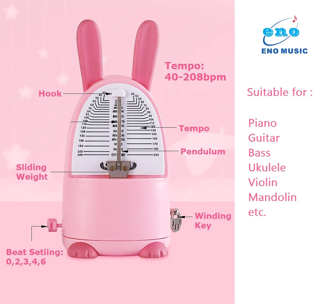 Easy Control Cute Cartoon Kids Mechanical Metronome For Piano Drum Guitar Violin Ukulele With Bell, Pink Rabbit