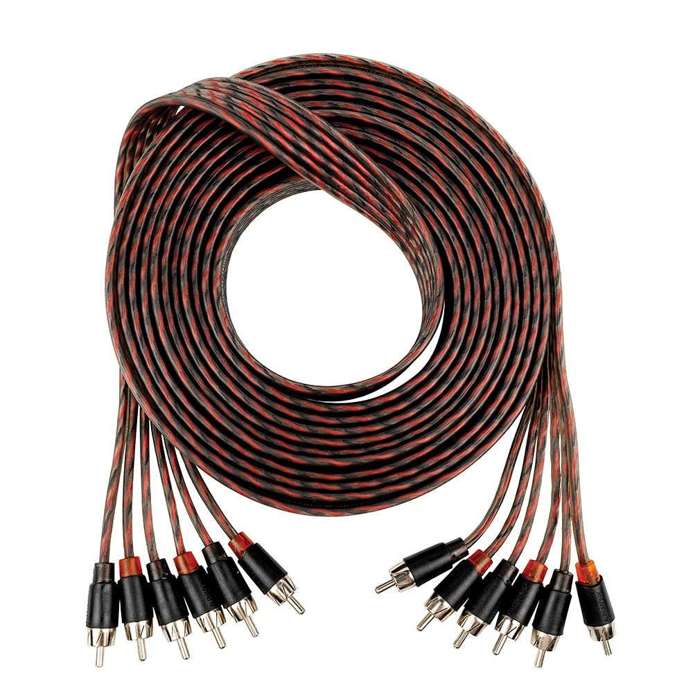Alphasonik 17 Feet Premium 6 Channel Hyper Flex Rca Interconnect Signal Patch Audio Cable With X Radial Twist Wire Technology 10