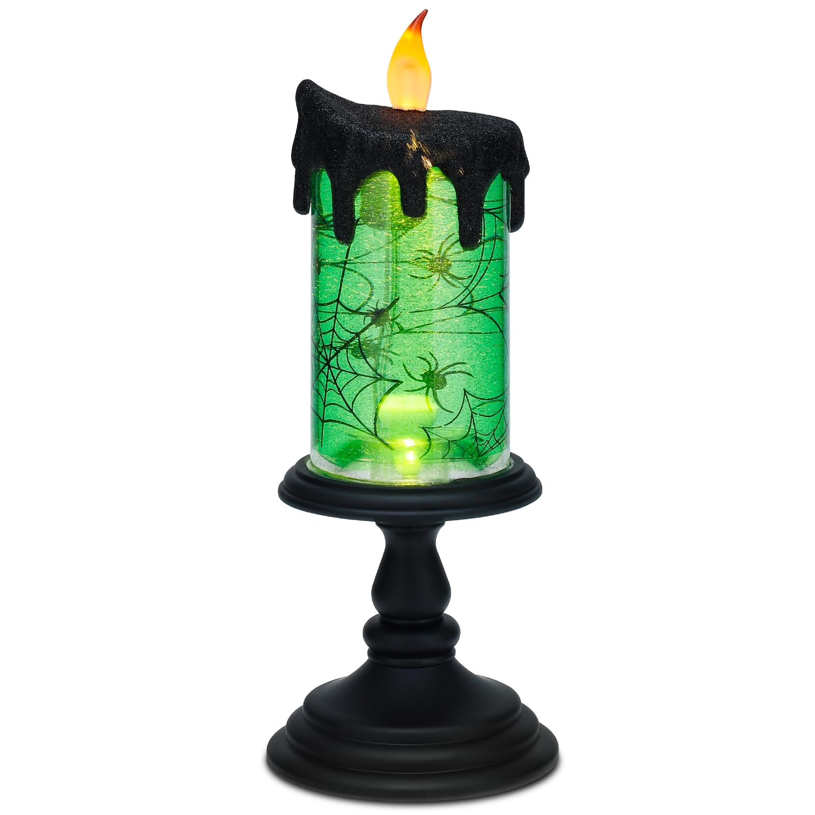 Aomil Halloween Snow Globe Candles Lighted Lamp, Lighted Flameless Candles With Water Glitter Swirls And Spooky Moving,Battery O