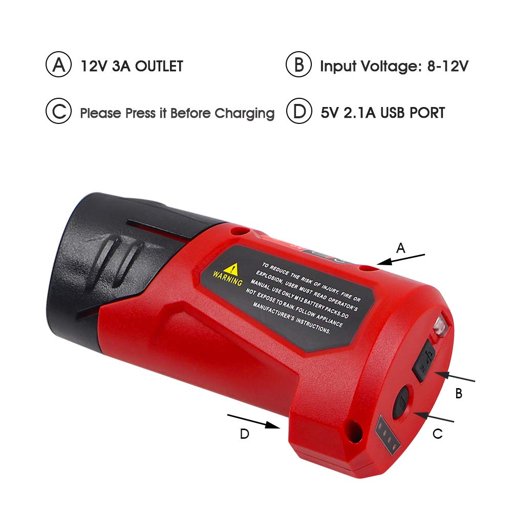 Dsanke Usb Power Source For Milwaukee M12 48 59 1201 49 24 2310 Usb Charging Adapter 10.8V/12V Heated Jacket Power Source Li Ion