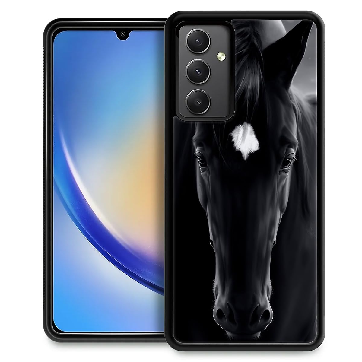 Fkbrcl4U For Samsung Galaxy A54 5G Case, Cool Black Horse Face Pattern Graphic Design Girl Boy Soft Silicone Hard Acrylic Shock 