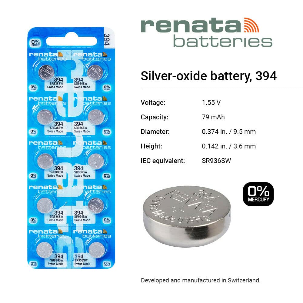 Renata 394 Sr936Sw Batteries   1.55V Silver Oxide 394 Watch Battery (20 Count)