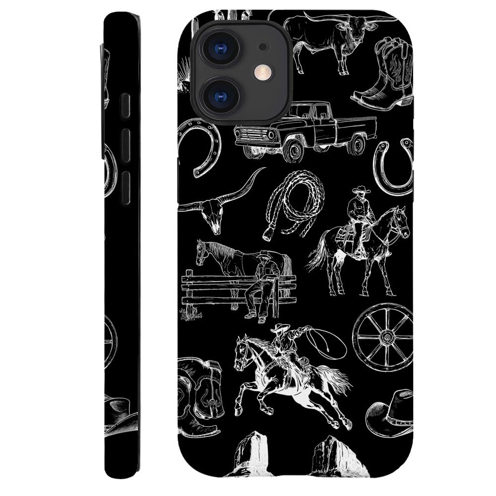 Daizag Case Compatible With Iphone 11,Fit Shockproof Cover For Women Girls,Cowboy Collage Horse Cow Cactus Black