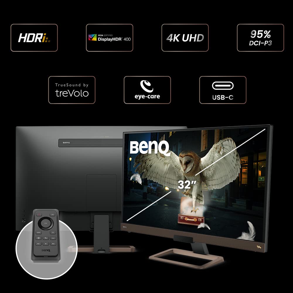 Benq Ew3280U Premium Monitor 32'' 4K Uhd W/ Remote Control | Ips | Hdri | Eye Care Tech | Adaptive Brightness | Tilt Screen | 2.