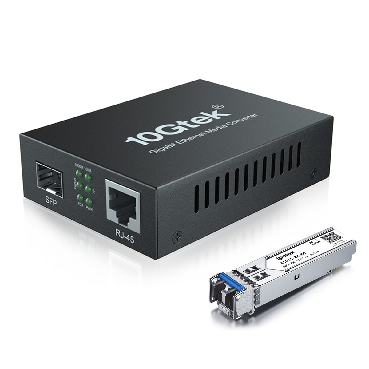 Ipolex Gigabit Single Mode Lc Fiber To Ethernet Media Converter, With A Sfp Zx Module, 1310Nm, Smf, Up To 80 Km, 1.25G Fiber To