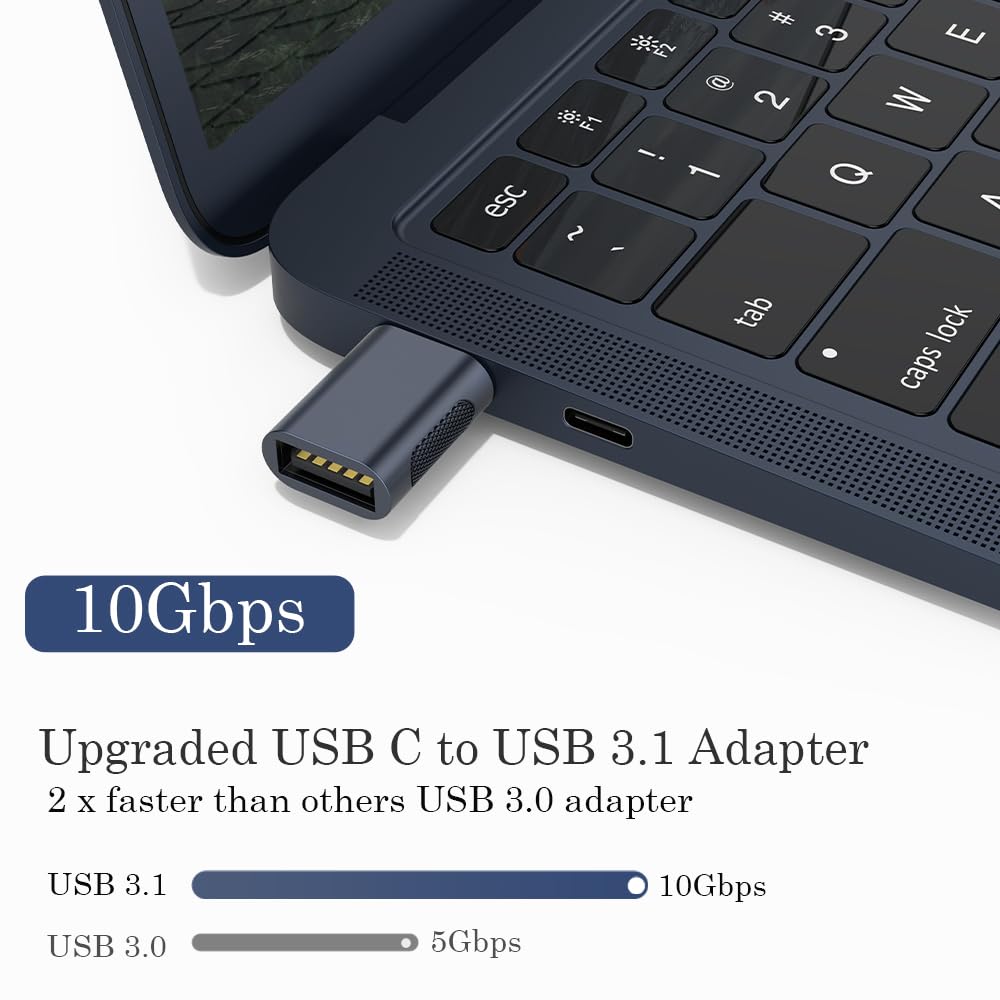 AuviPal 10Gbps USB C to USB 3.1 Adapter Thunderbolt 4/3 OTG Converter 4 Pack Midnight