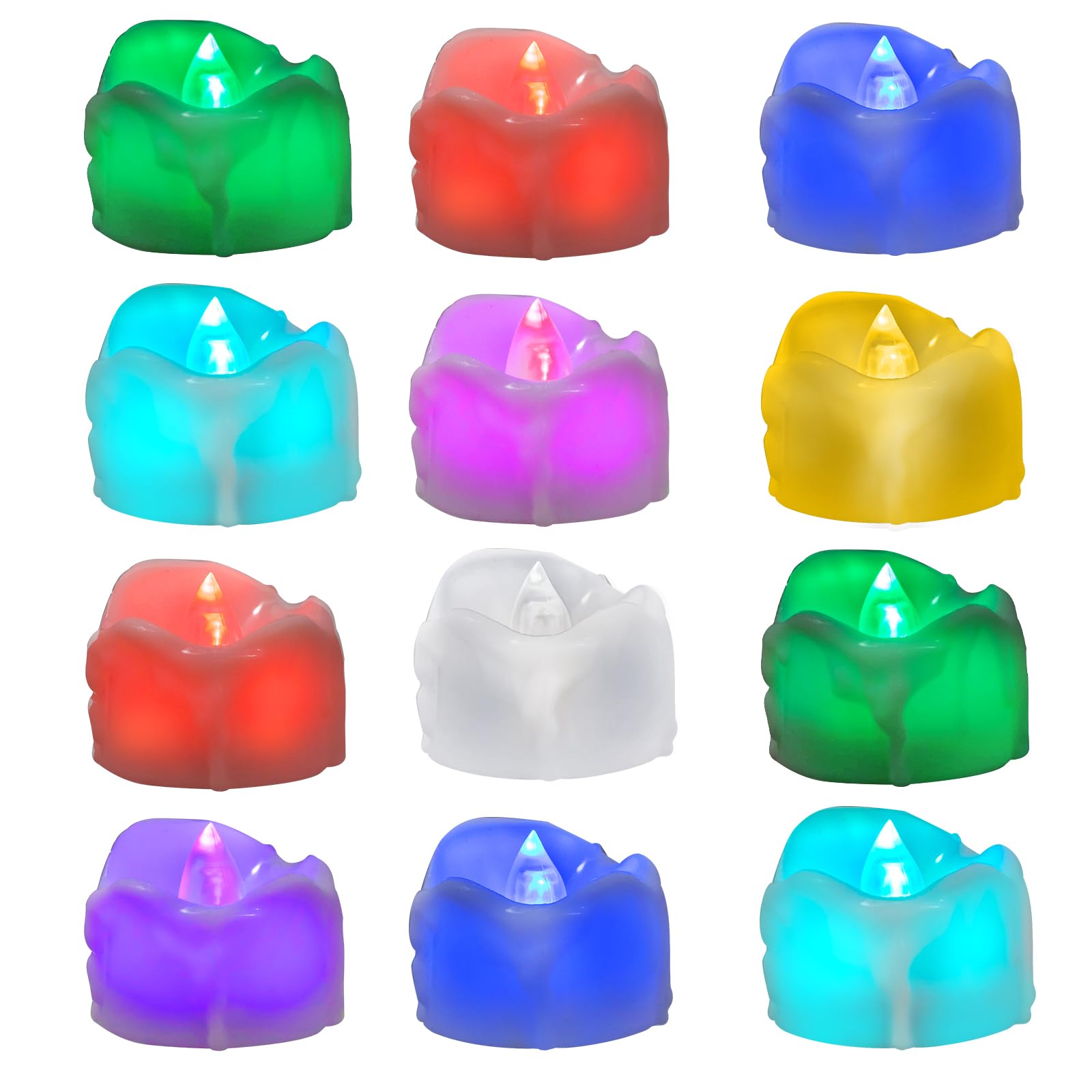 Windshell Color Changing Tealight Candles With Timer (White Base), Melting Design (Plastic), Battery Operated Multicolor Led Fla