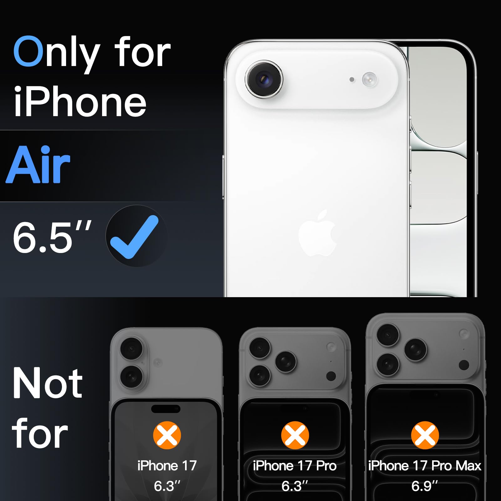 Jetech Camera Lens Protector For Iphone 17 Air, 9H Tempered Glass, Anti-Scratch, Case Friendly, Does Not Affect Night Shots, Hd