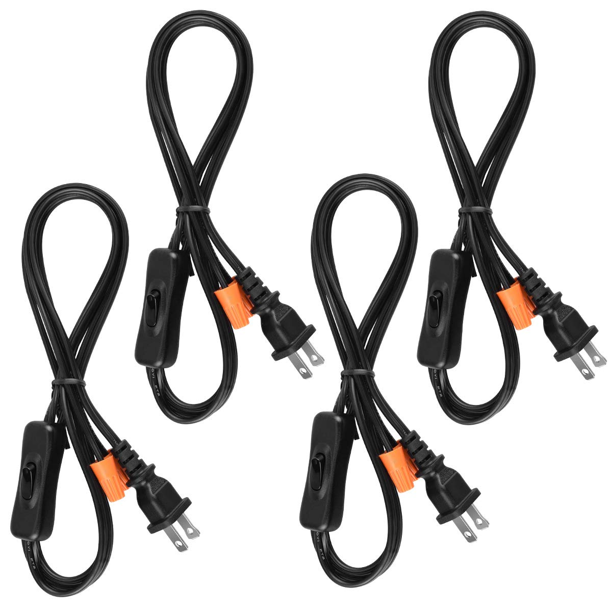 Lamp Cord With Button Switch, Black Wire Plug In, Stripped Ends Ready For Wiring Gladfresit, 6 Feet, Ul Listed (4 Packs)