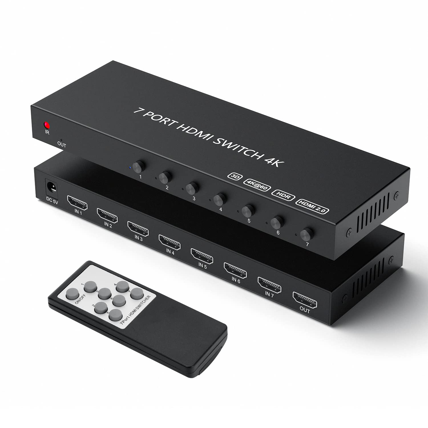 Hdmi Switch 7 In 1 Out,Semusgx Hdmi Switcher Box With Ir Remote Control,Hdmi2.0 Support 4K@60Hz Hdr, Hdcp, 3D, 1080P For Fire St