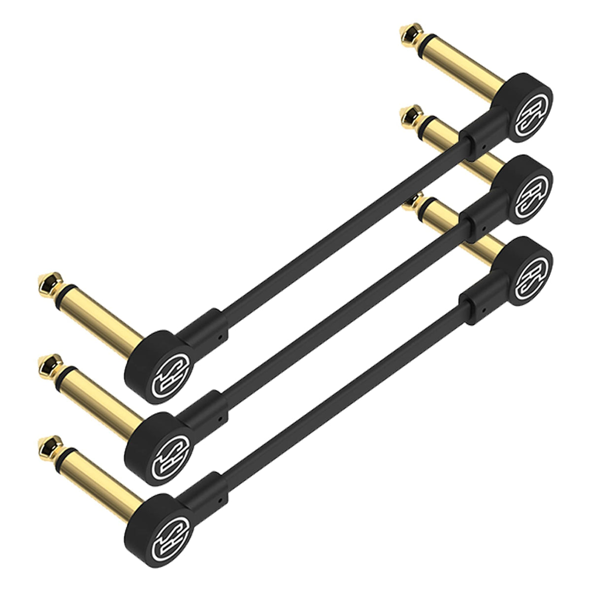 Rock Stock Guitar Flat Patch Cables   12 Inch C Shape Effect Pedal Cables   Black With Durable Gold Plated Connectors, Maximize