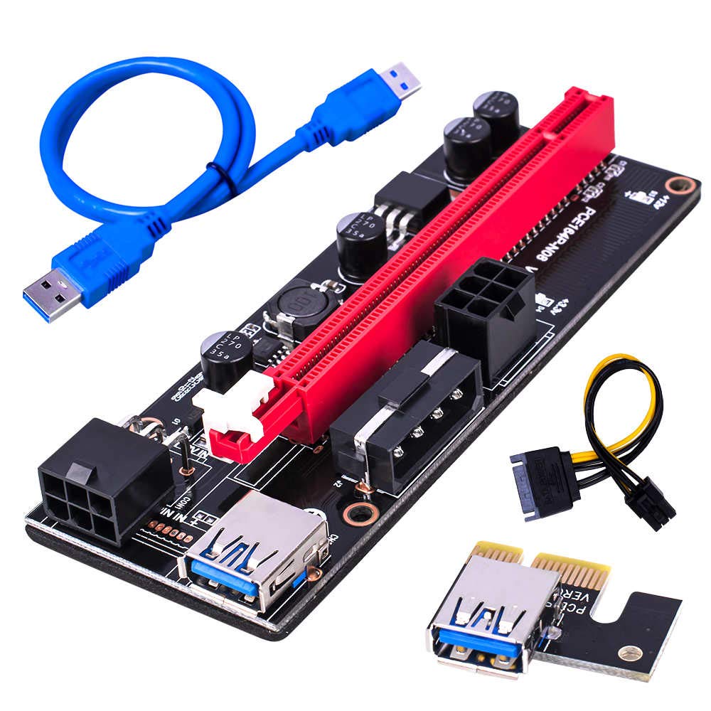 Bulletproof Mining Graphics Card Pcie Riser Ver 009S 16X To 1X Powered Riser Adapter Card W/Usb 3.0 Extension Cable & 6 Pin Pci 