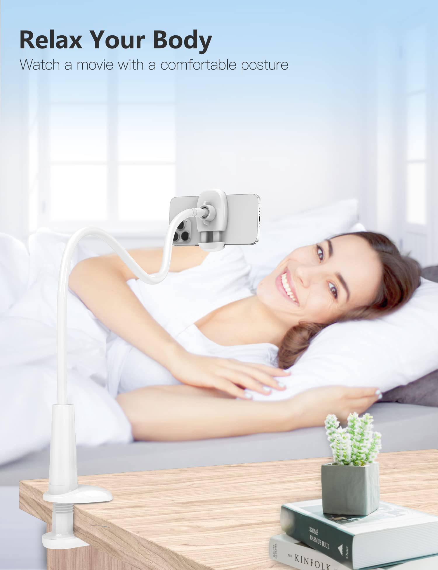 Tryone Gooseneck Phone Holder Stand For Bed Flexible Arm Adjustable Cell Phones Mount Clamp On Desk Compatible With Iphone 12 Pr