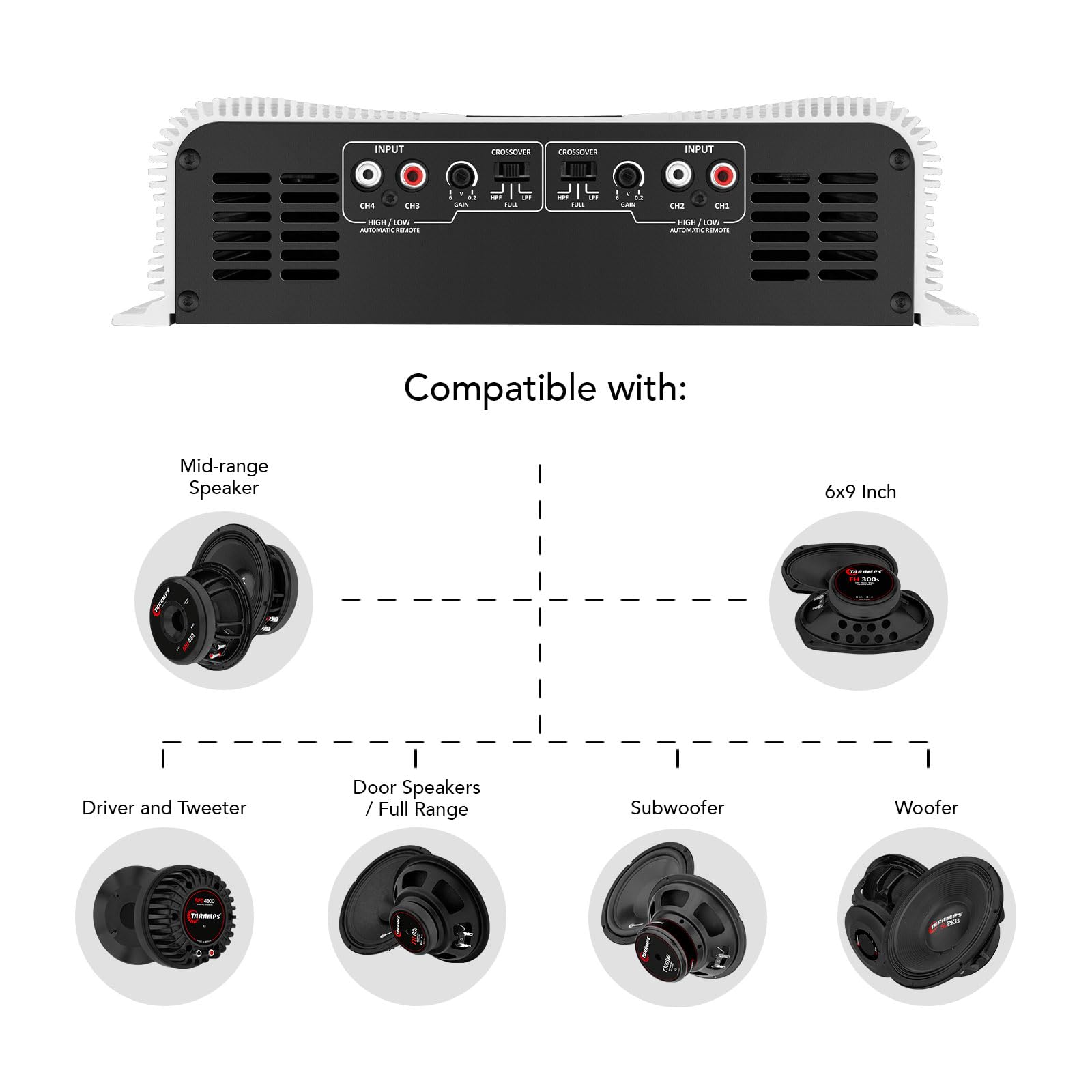 Taramps Ds 2000X4 2 Ohms 2000 Watts Rms 4 Channel 500X4 Watts Rms, Class D Full Range, Crossover High / Low Pass Fixed Bridgedab