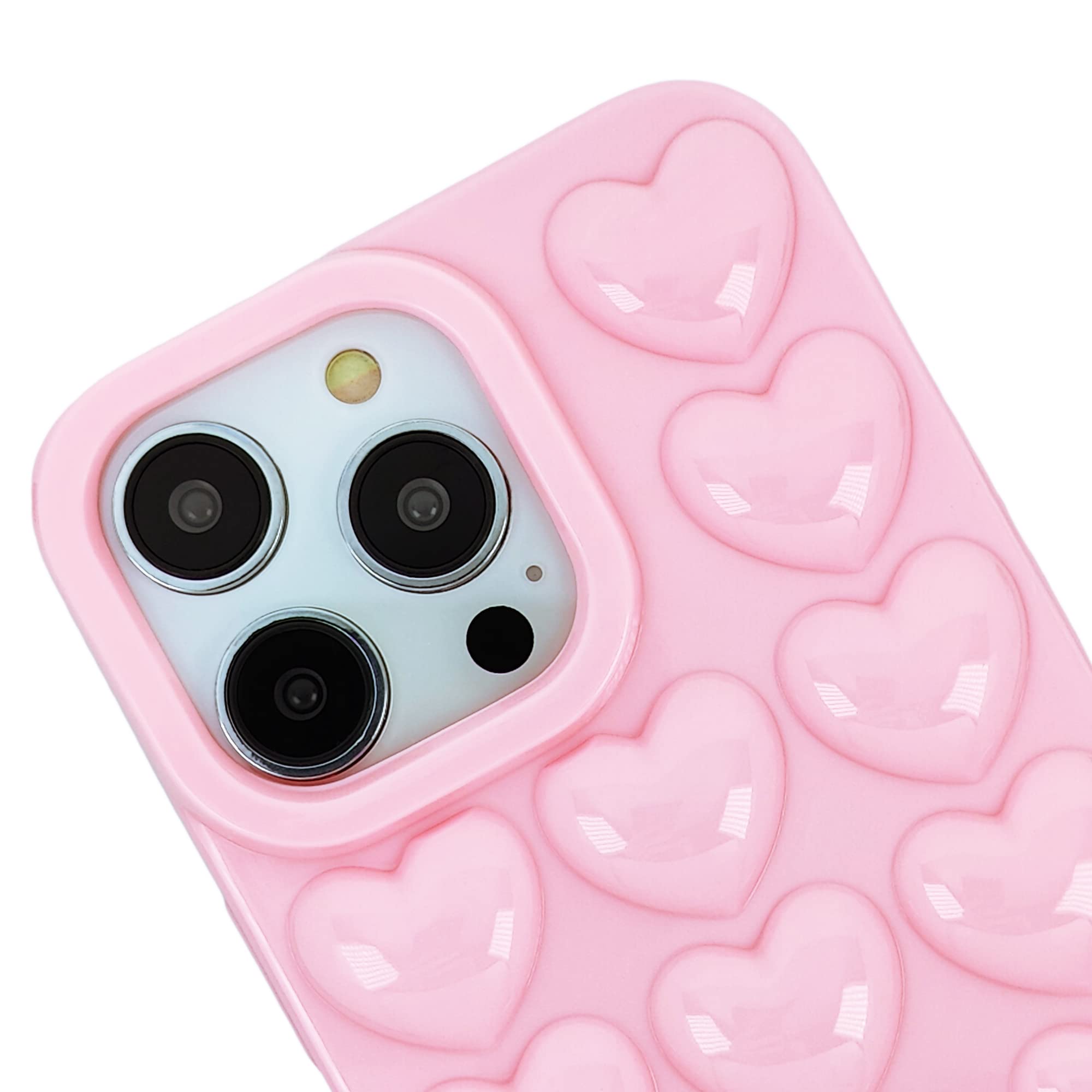 Dmaos For Iphone 15 Pro Max Case For Women, 3D Pop Bubble Heart Kawaii Gel Cover, Cute Girly For Iphone15 Pro Max 6.7 Inch - Pin