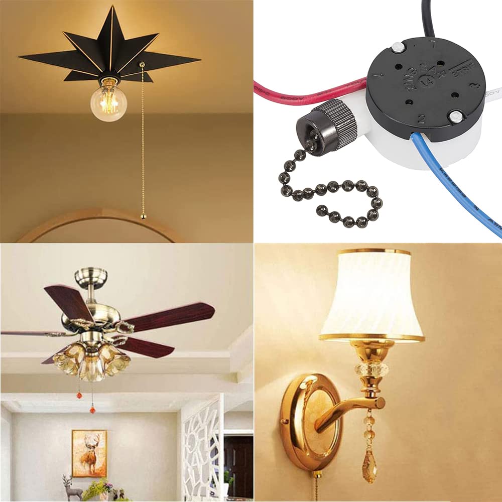 Bsentster Ceiling Fan Switch Zing Ear Ze 208S E89885 3 Speed 4 Wire Pull Chain Switch Fan Light Switch Replacement Part With 4 P