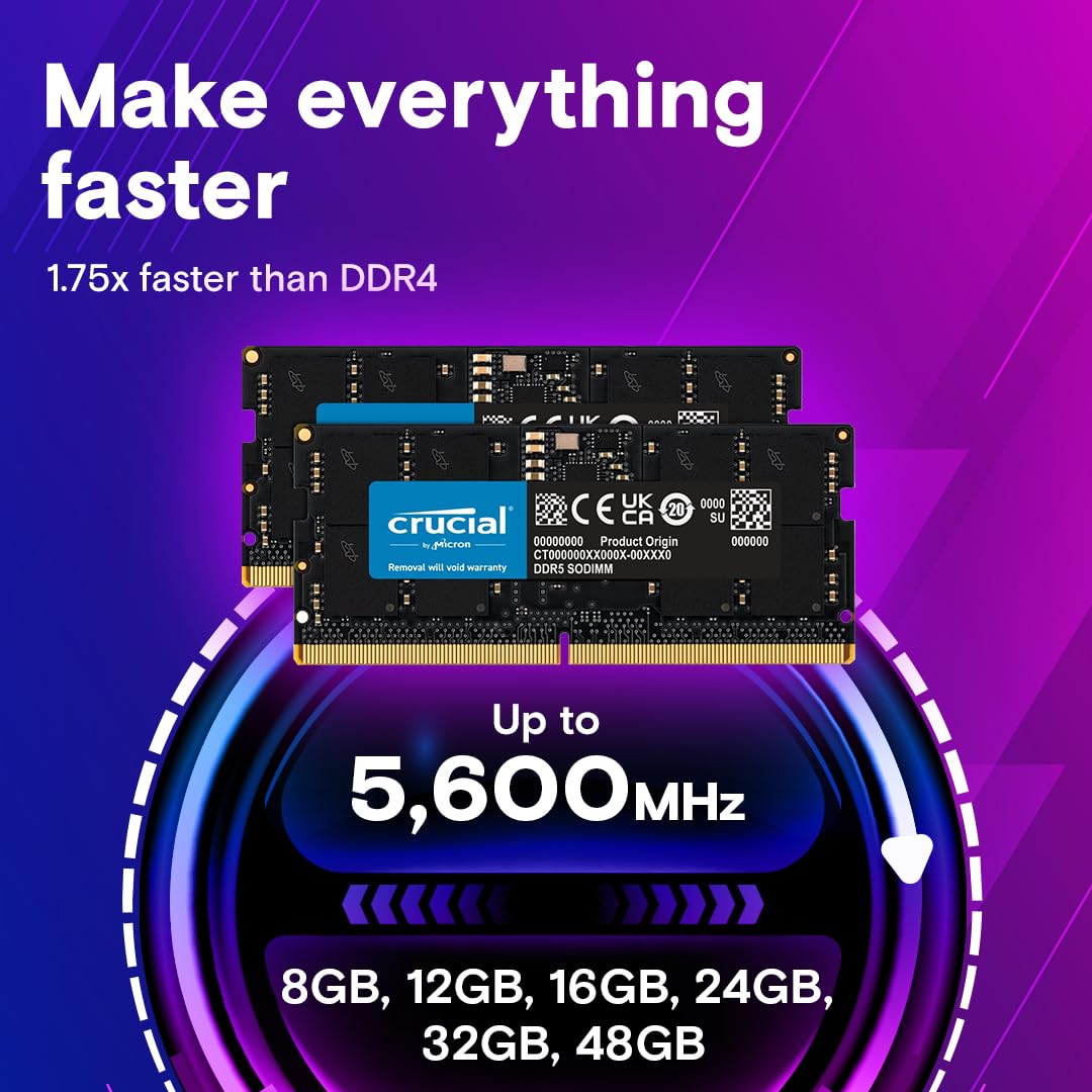 Crucial 16GB DDR5 Laptop RAM Memory Kit (2x8GB), 5600MHz, SODIMM 262-Pin, Compatible with Intel & AMD Ryzen