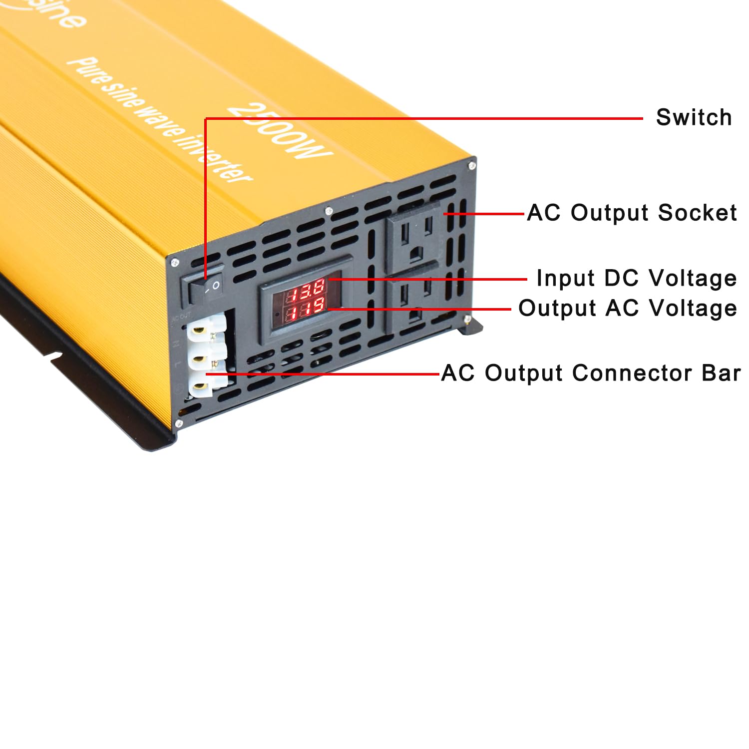 Aeliussine 2500W Pure Sine Wave Inverter-36V Dc To 110V 120V Ac Power Converter With 2 Ac Outlets, 36 Volt Power Inverter For Tr