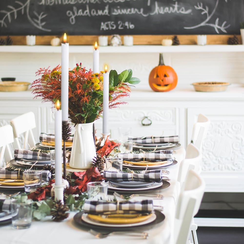 Dromance White Flameless Taper Candles Battery Operated With 6H Timer, Real Wax 3D Wick Flickering Led Taper Candles Dinner Wedd