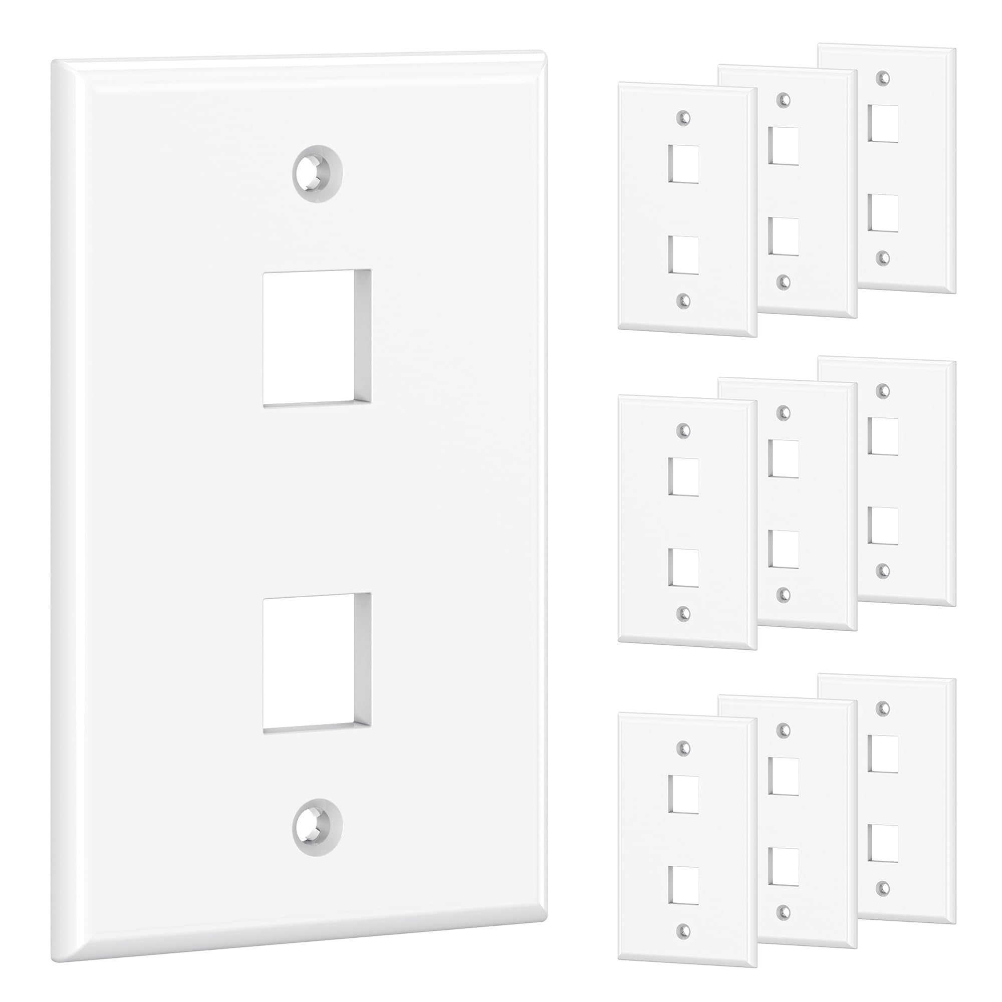 Cable Matters 10 Pack Low Profile 2 Port Keystone Jack Wall Plate, RJ45 Wall Plate for Keystone Jacks in White